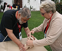 John Rae examines replica